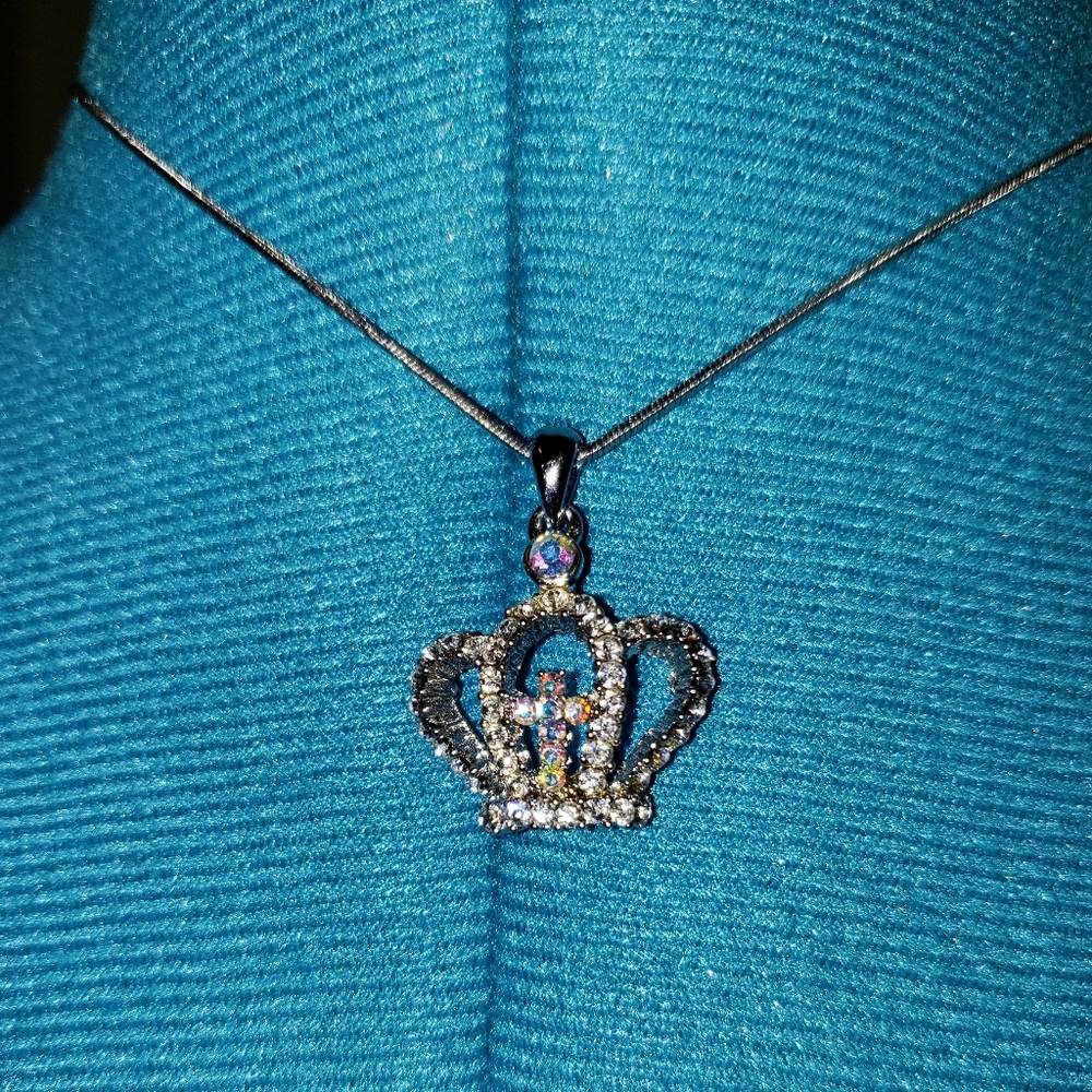Cross in Crown Rhinestone Necklace